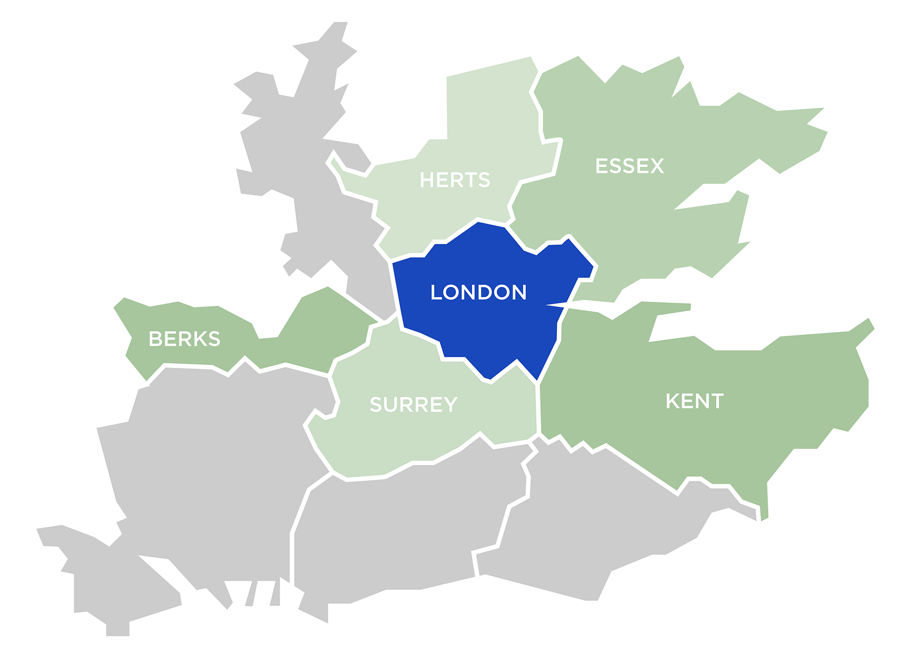 Map showing blocked drain service coverage across London and the Home Counties